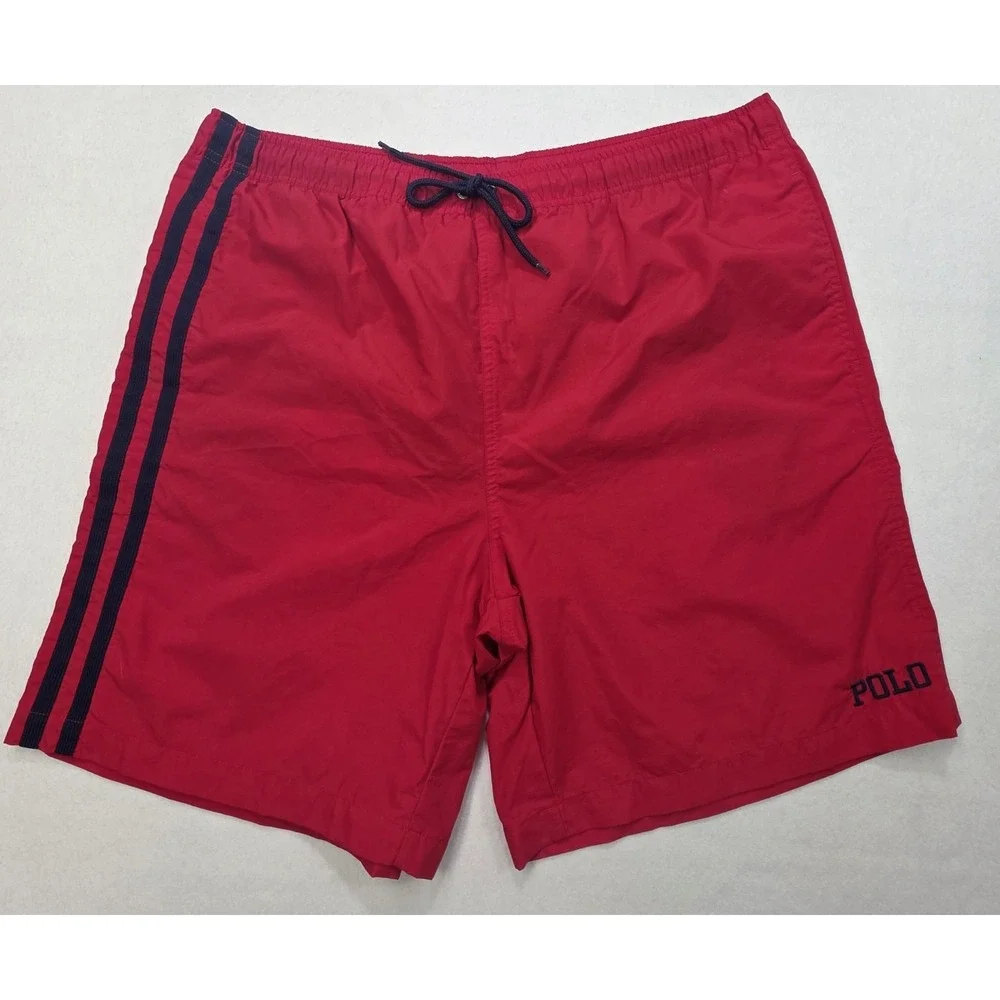 VTG Polo Sport Ralph Lauren Mens XL 36 Swim Trunks Shorts Spellout Red‎ Blue